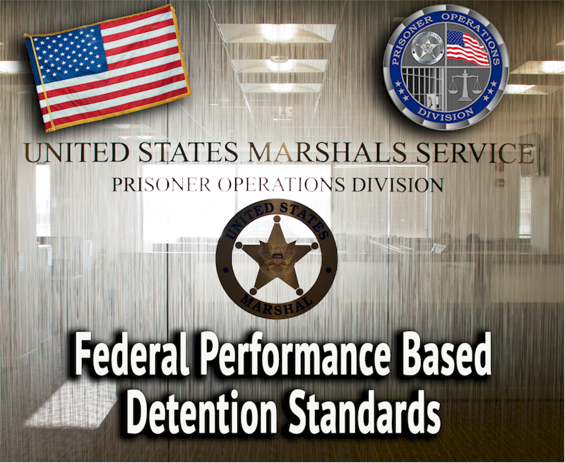Photo of a U.S. Flag and U.S. Marshal Seal for Federal Performance-Based Detention Standards